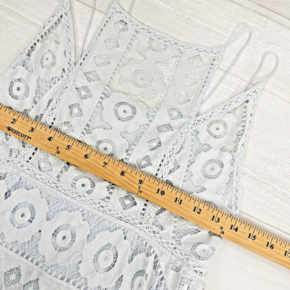 Free People Lace Dress Size 8 Just Like Honey Ice Blue Asymmetric Coquette Fairy - Picture 12 of 16